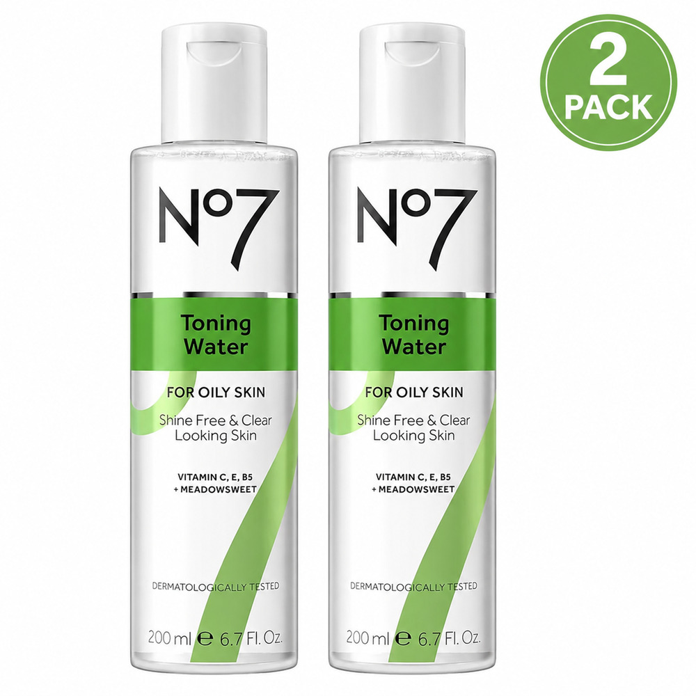 No7 Toning Water Oily Skin 6.7 fl oz 200ml Vitamin C E B5 - 2 Pack NEW